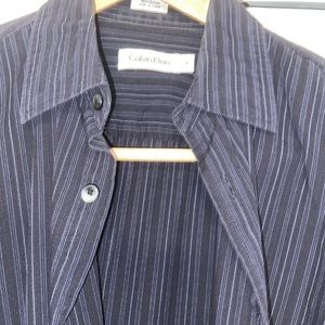 Men’s Dress Shirt - Calvin Klein - Small, Blue/Black w Blue Stripes